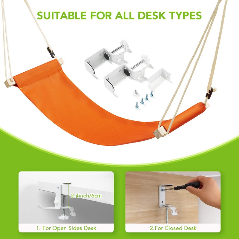 iMissiu Foot Hammock Under Desk Footrest | iMissiu Adjustable Office Foot Rest Under Desk Hammock | Portable Desk Feet Hammock with Headphones Holder (Orange) - Image 3